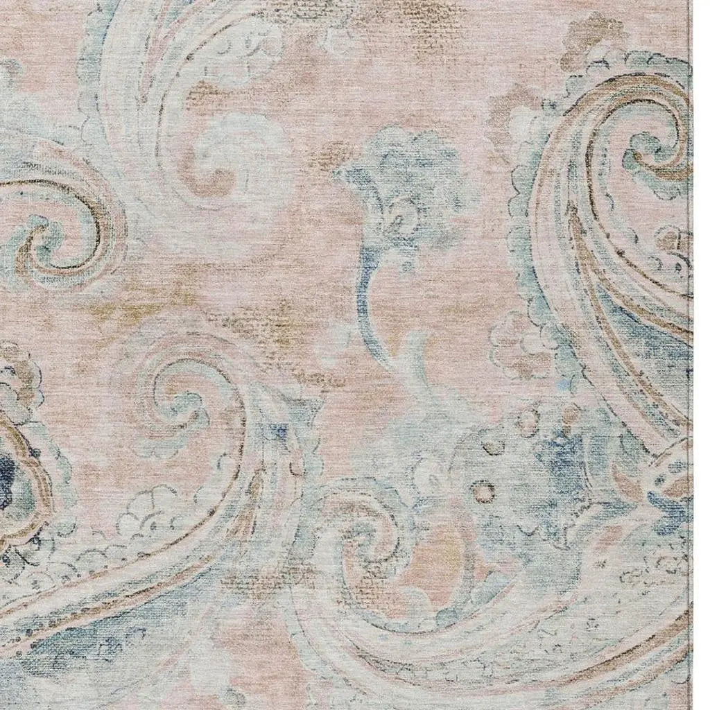 3' X 5' Pink And Silver Paisley Washable Indoor Outdoor Area Rug Homeroots Outdoor