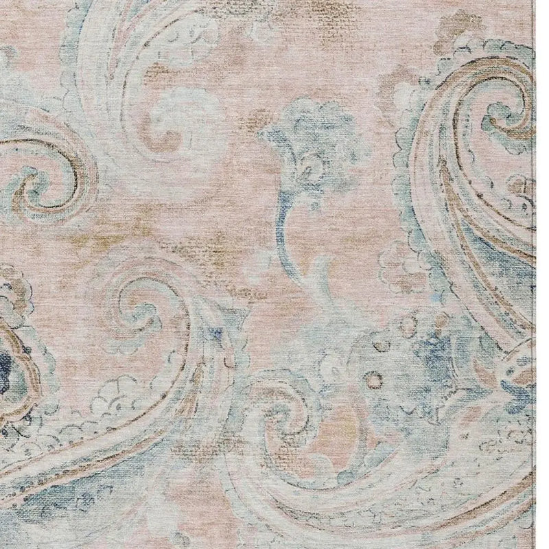 3' X 5' Pink And Silver Paisley Washable Indoor Outdoor Area Rug Homeroots Outdoor