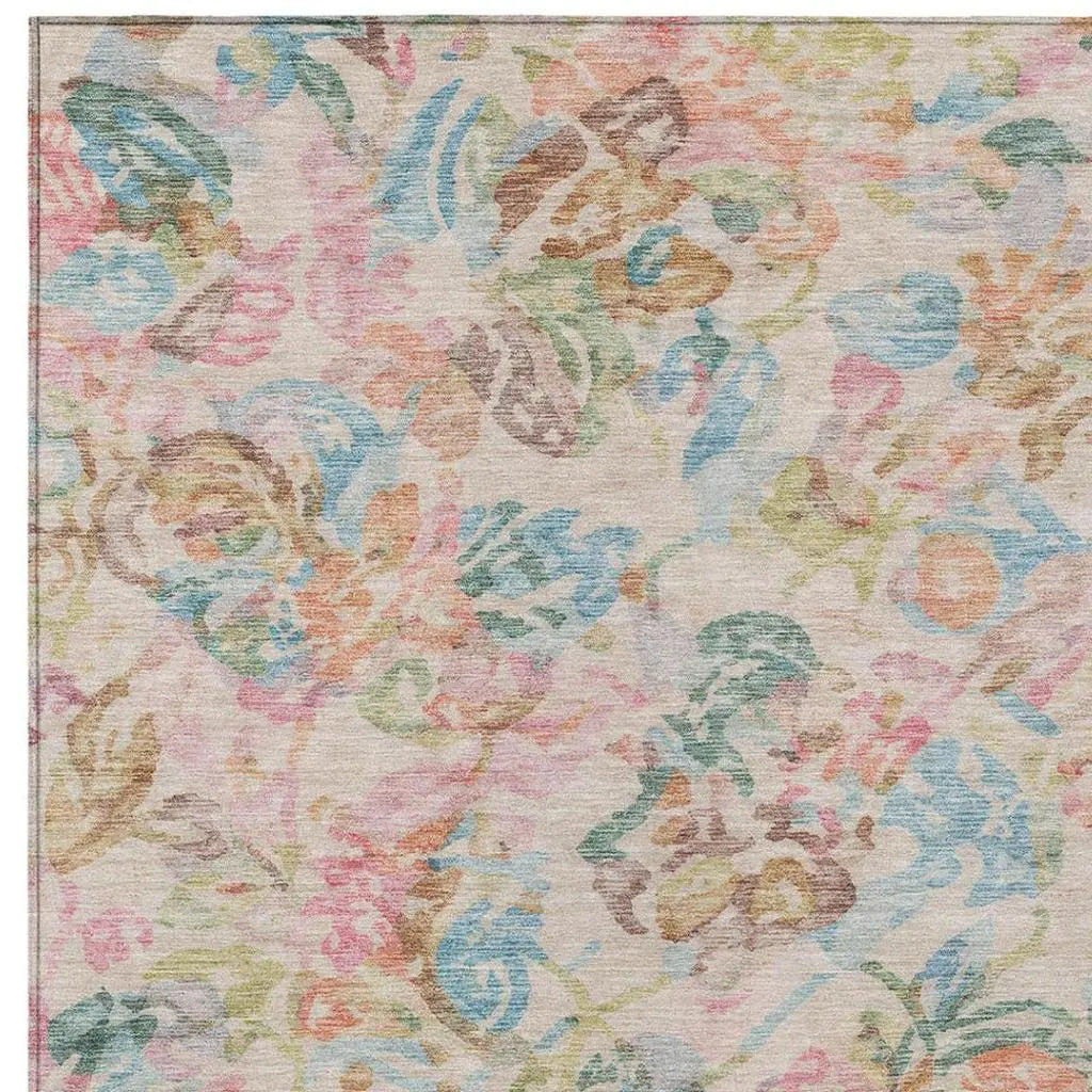 3' X 5' Pink And Tan Floral Washable Indoor Outdoor Area Rug Homeroots Outdoor