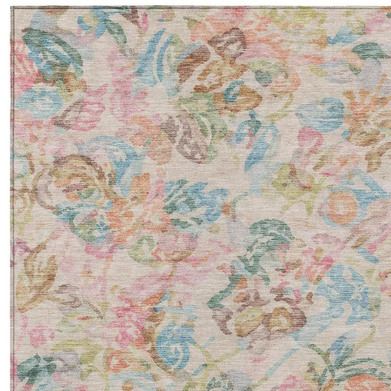 3' X 5' Pink And Tan Floral Washable Indoor Outdoor Area Rug Homeroots Outdoor