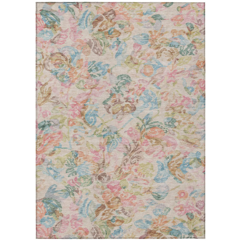 3' X 5' Pink And Tan Floral Washable Indoor Outdoor Area Rug Homeroots Outdoor