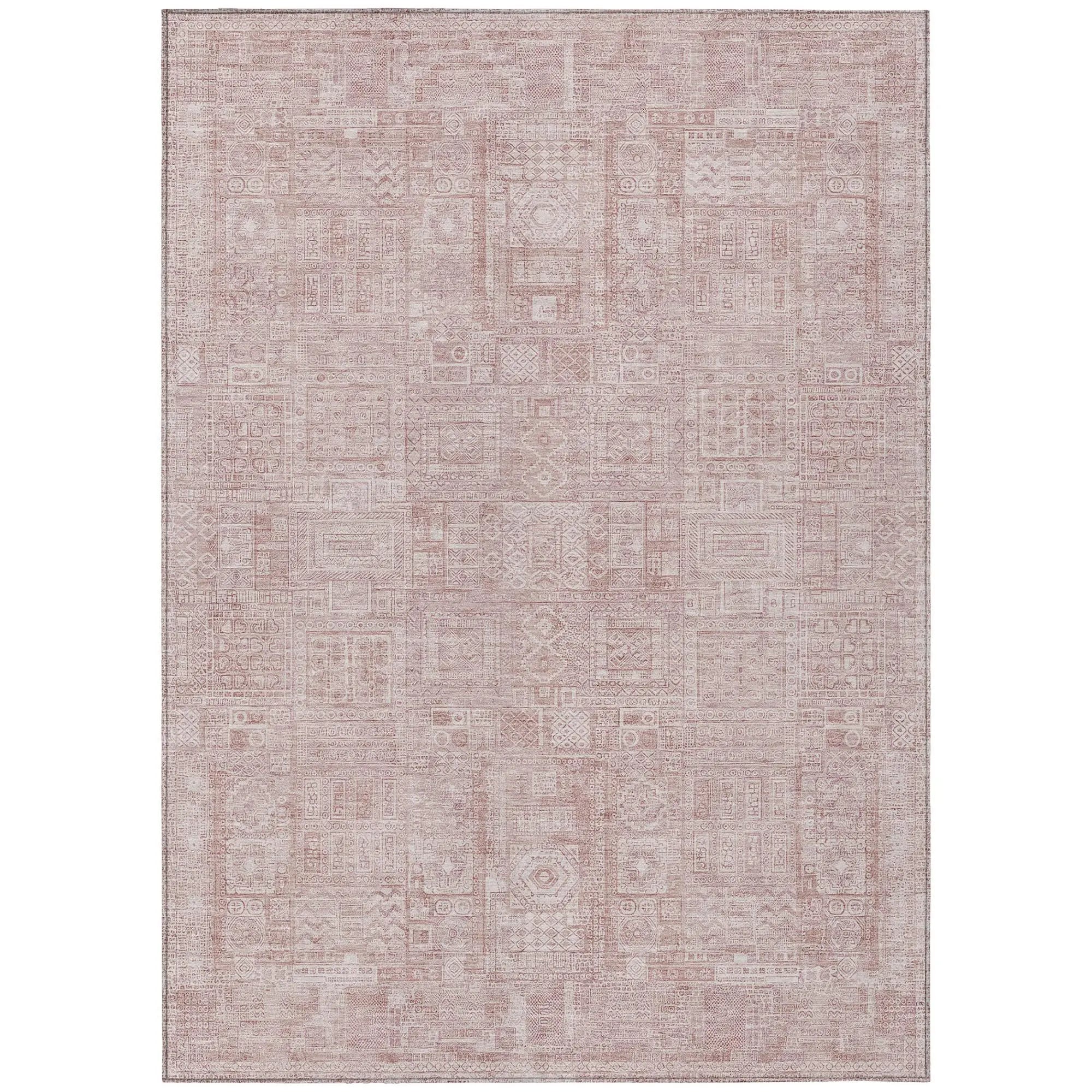3' X 5' Pink And Tan Oriental Washable Indoor Outdoor Area Rug Homeroots Outdoor