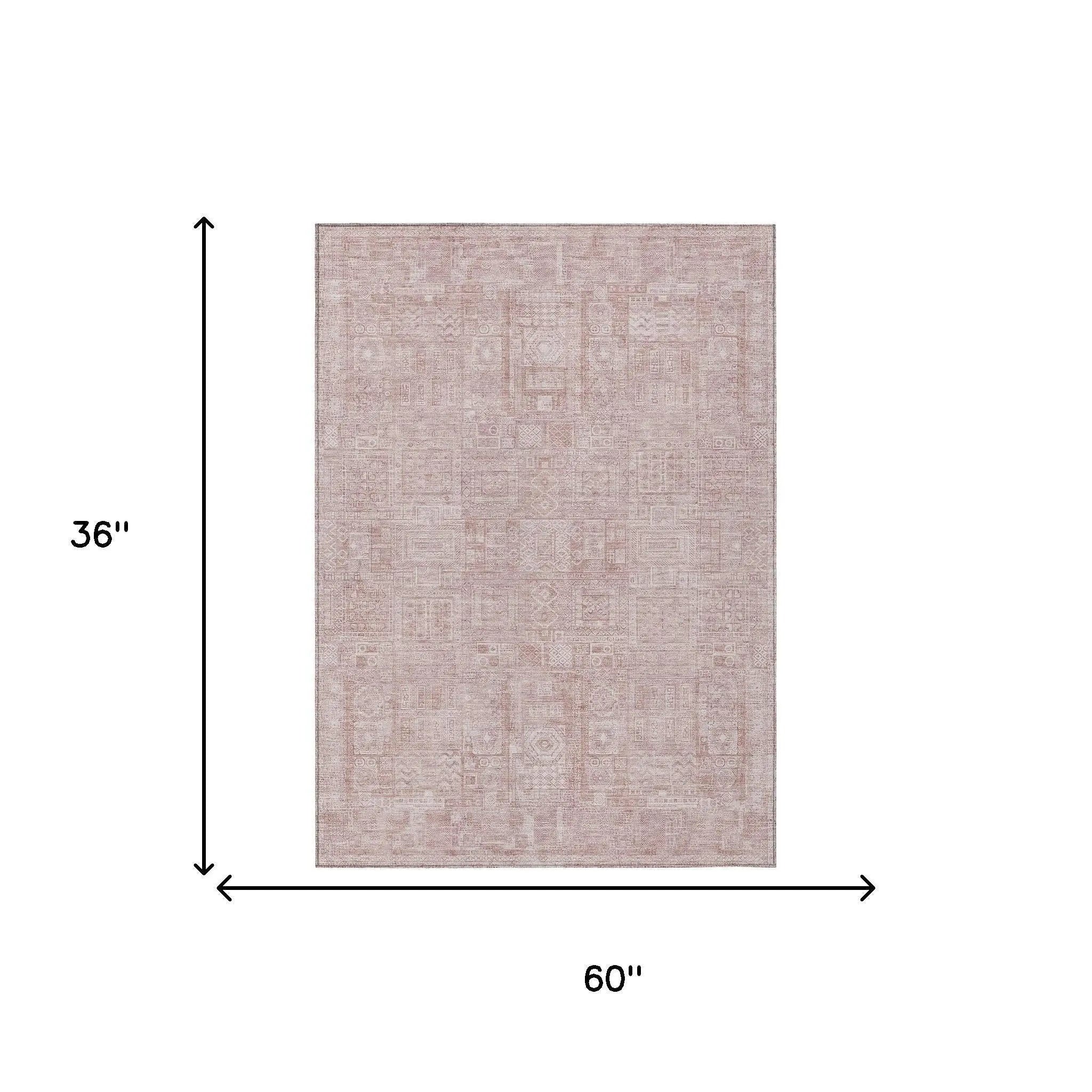 3' X 5' Pink And Tan Oriental Washable Indoor Outdoor Area Rug Homeroots Outdoor