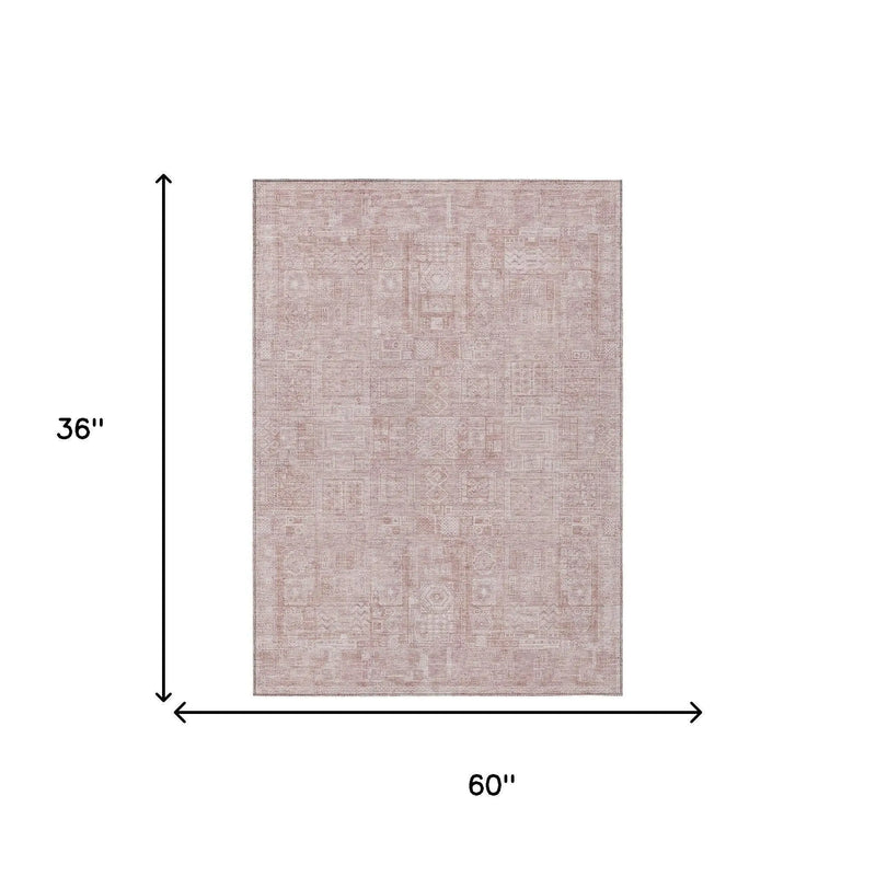 3' X 5' Pink And Tan Oriental Washable Indoor Outdoor Area Rug Homeroots Outdoor