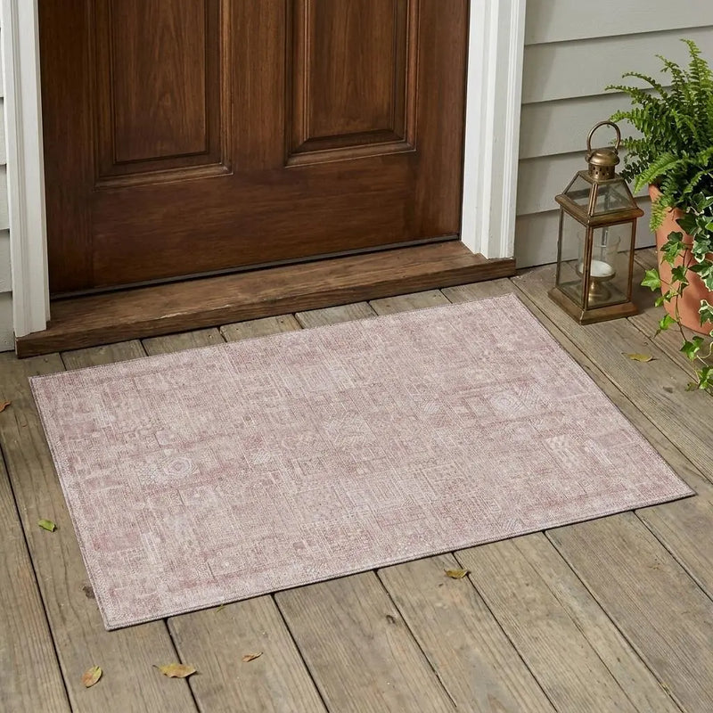 3' X 5' Pink And Tan Oriental Washable Indoor Outdoor Area Rug Homeroots Outdoor