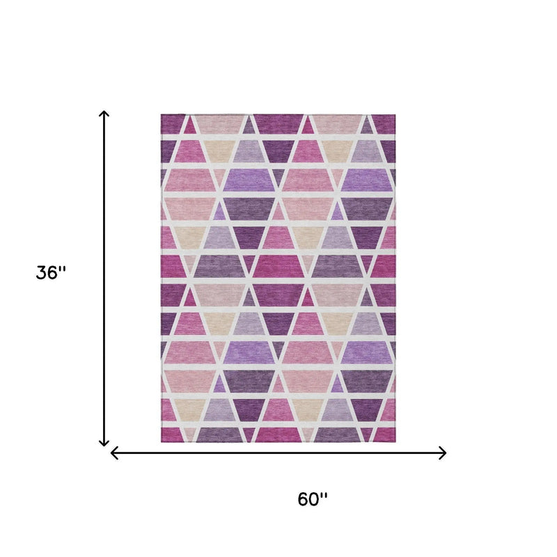 3' X 5' Pink And White Geometric Washable Indoor Outdoor Area Rug Homeroots Outdoor