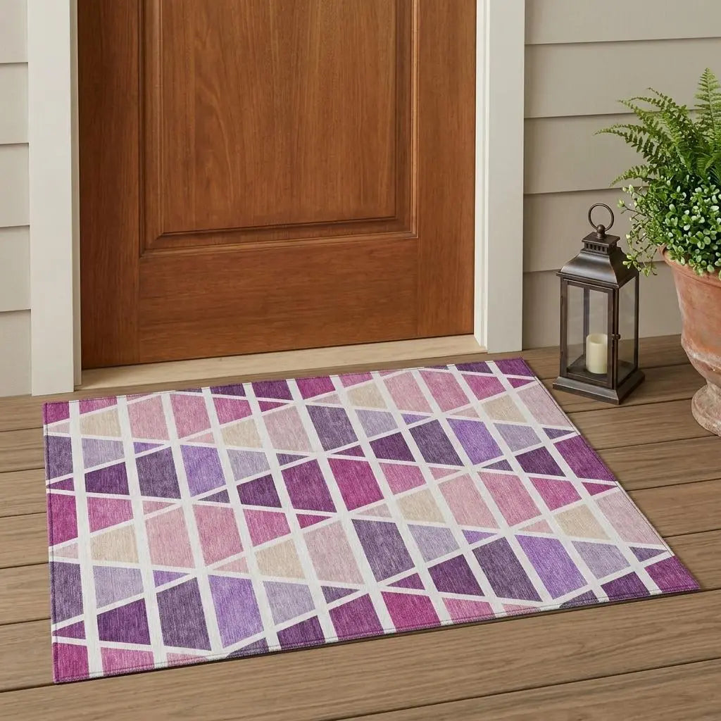 3' X 5' Pink And White Geometric Washable Indoor Outdoor Area Rug Homeroots Outdoor