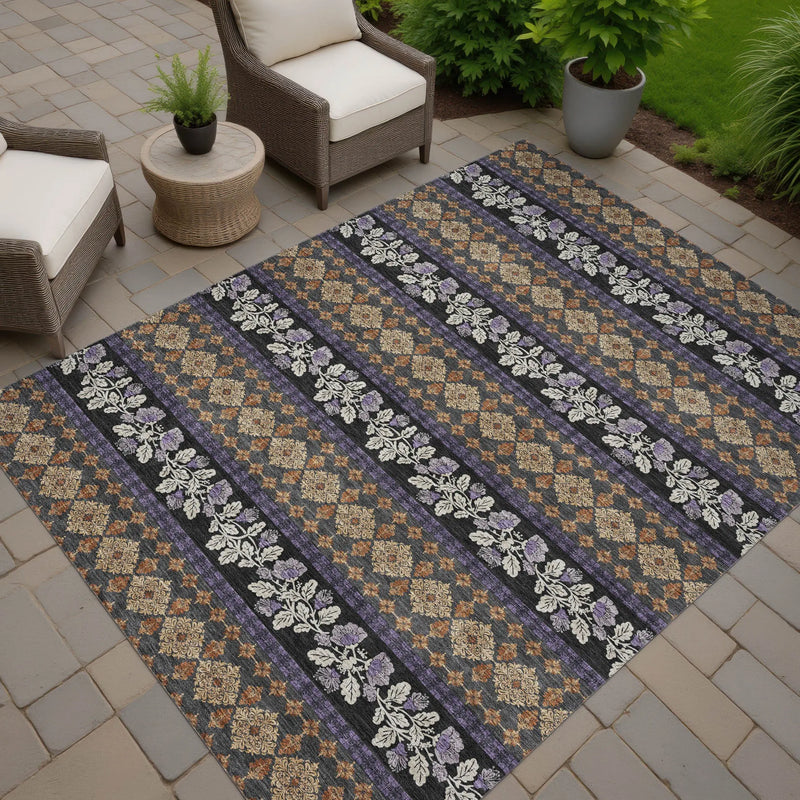 3' X 5' Plum And Copper Striped Washable Indoor Outdoor Area Rug Homeroots Outdoor