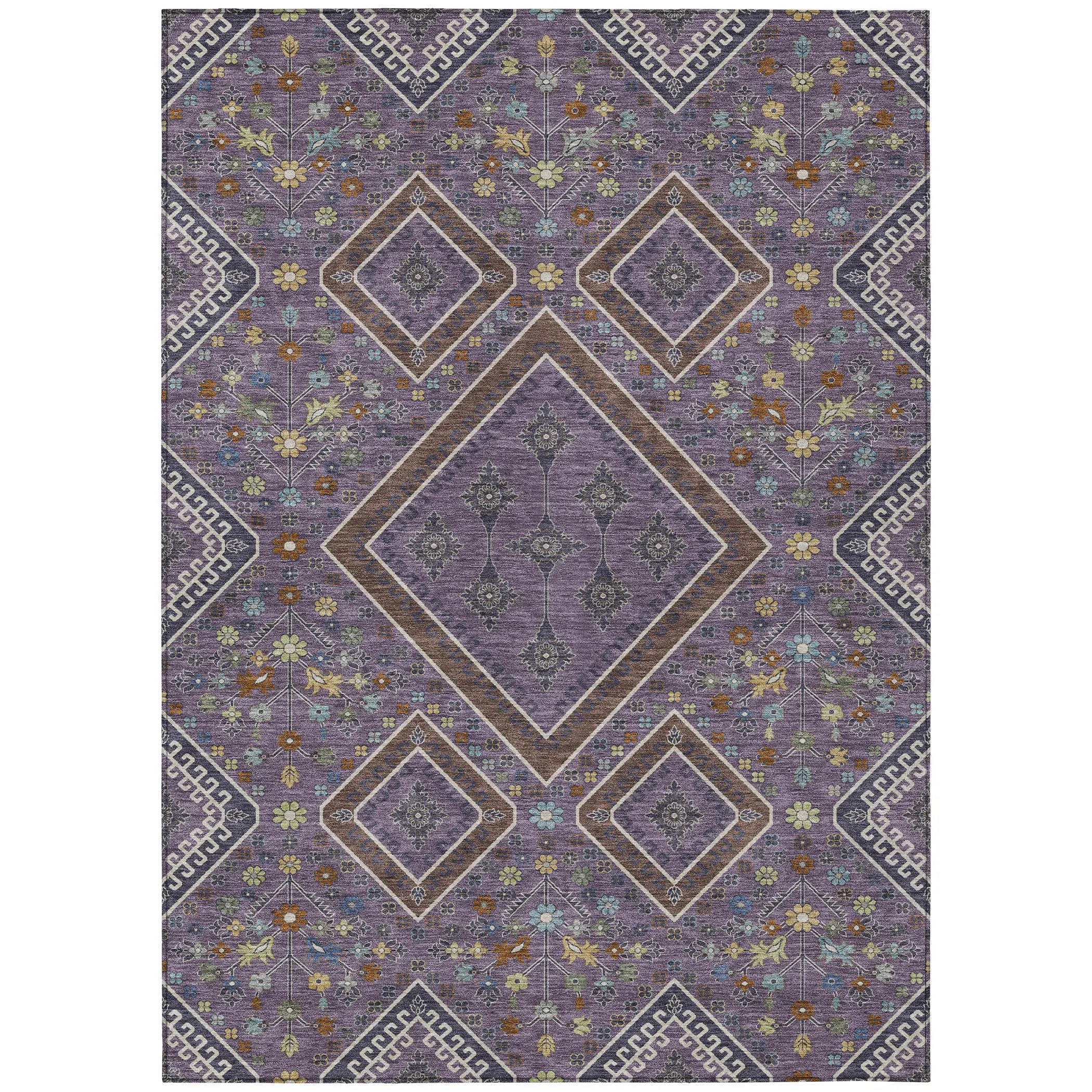3' X 5' Plum And Eggplant Medallion Washable Indoor Outdoor Area Rug Homeroots Outdoor