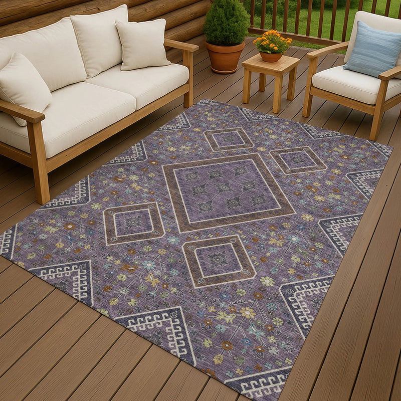 3' X 5' Plum And Eggplant Medallion Washable Indoor Outdoor Area Rug Homeroots Outdoor