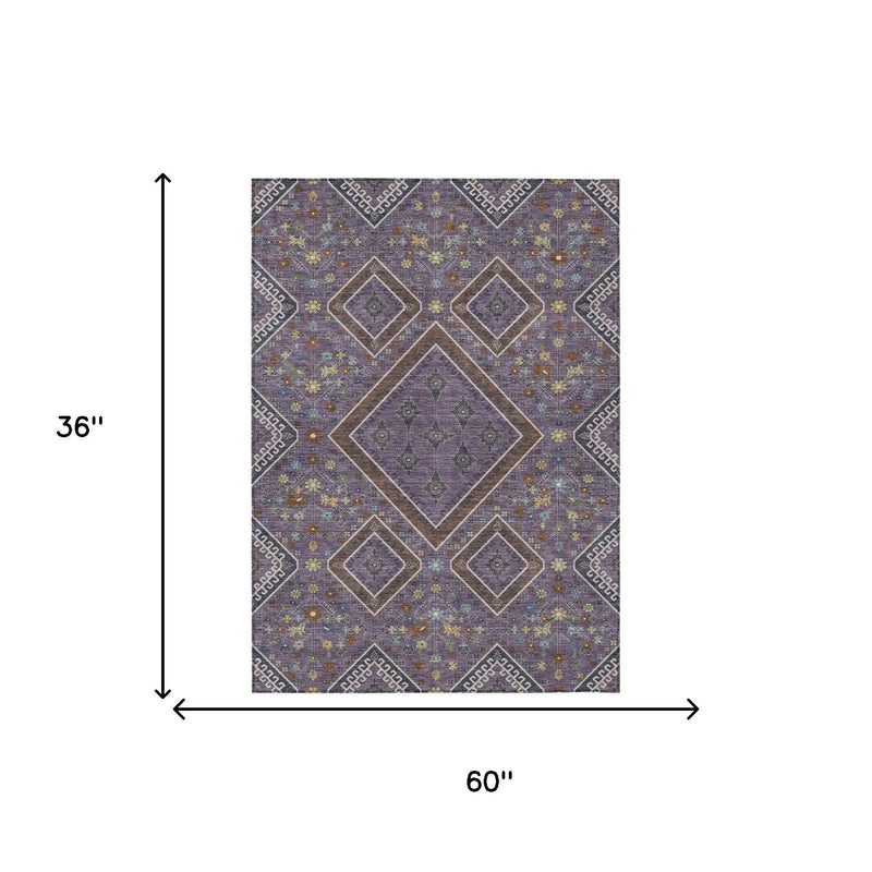 3' X 5' Plum And Eggplant Medallion Washable Indoor Outdoor Area Rug Homeroots Outdoor