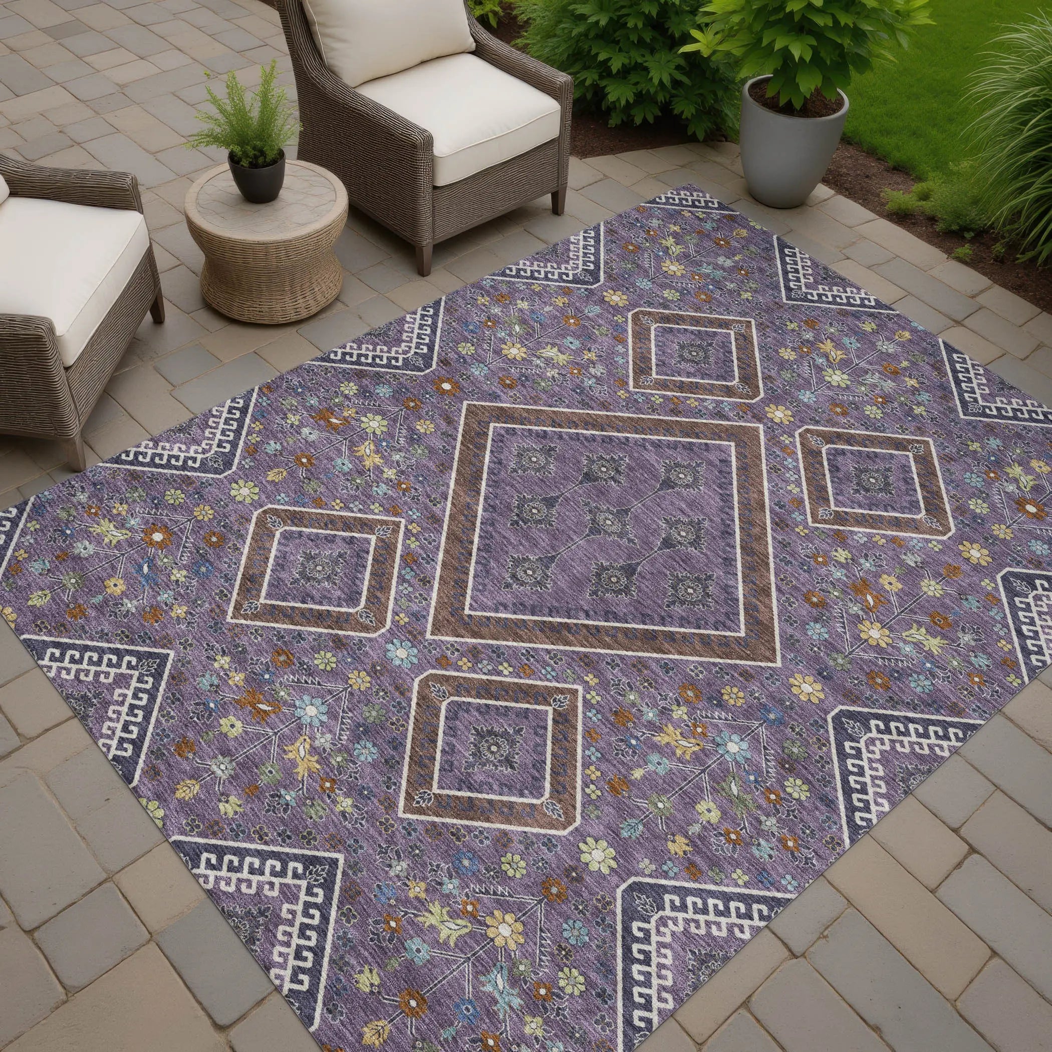 3' X 5' Plum And Eggplant Medallion Washable Indoor Outdoor Area Rug Homeroots Outdoor