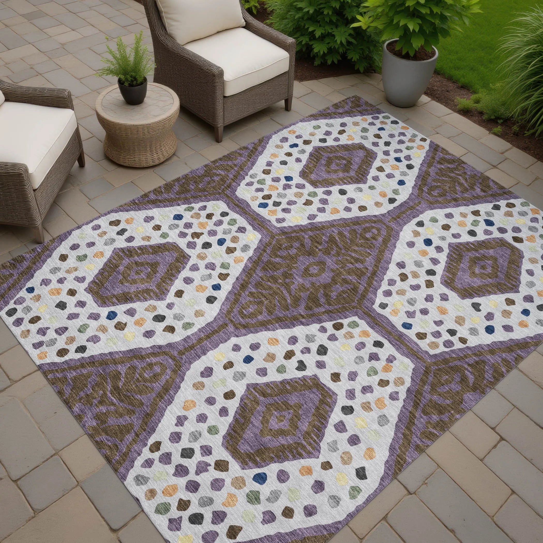 3' X 5' Plum And Eggplant Tribal Washable Indoor Outdoor Area Rug Homeroots Outdoor