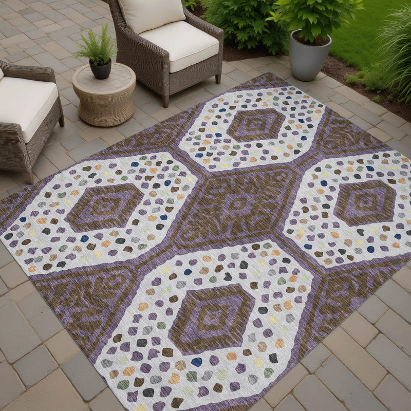 3' X 5' Plum And Eggplant Tribal Washable Indoor Outdoor Area Rug Homeroots Outdoor