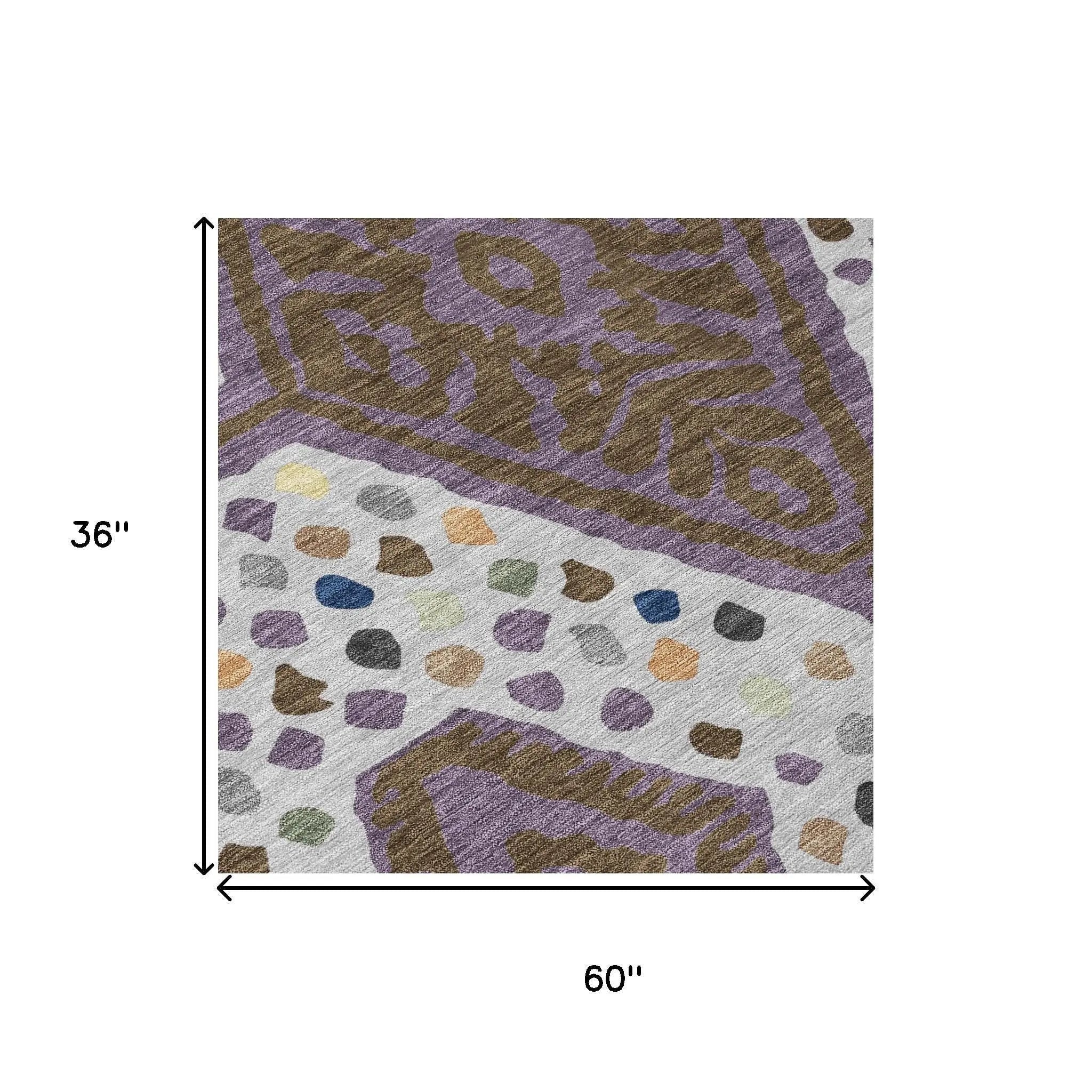 3' X 5' Plum And Eggplant Tribal Washable Indoor Outdoor Area Rug Homeroots Outdoor