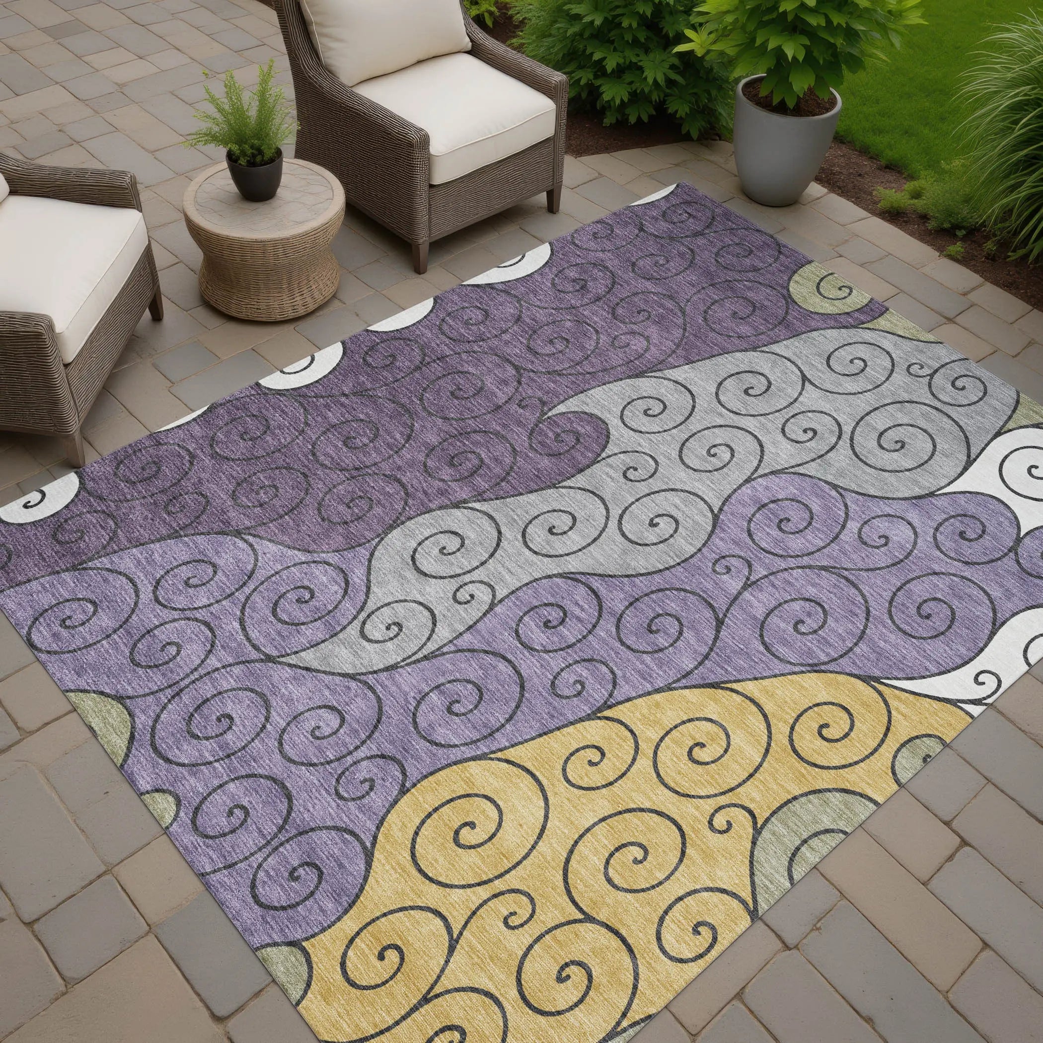 3' X 5' Plum And Gray Abstract Washable Indoor Outdoor Area Rug Homeroots Outdoor