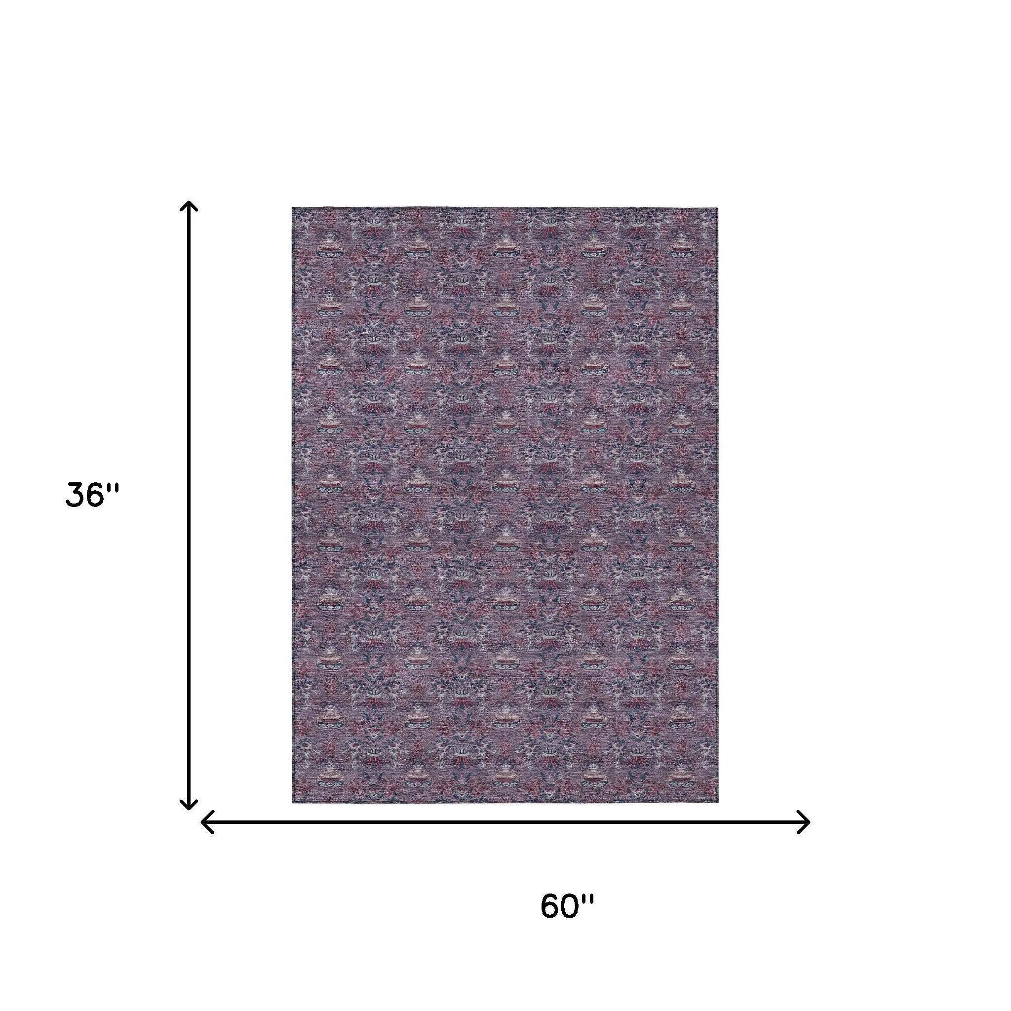3' X 5' Plum And Gray Floral Washable Indoor Outdoor Area Rug Homeroots Outdoor