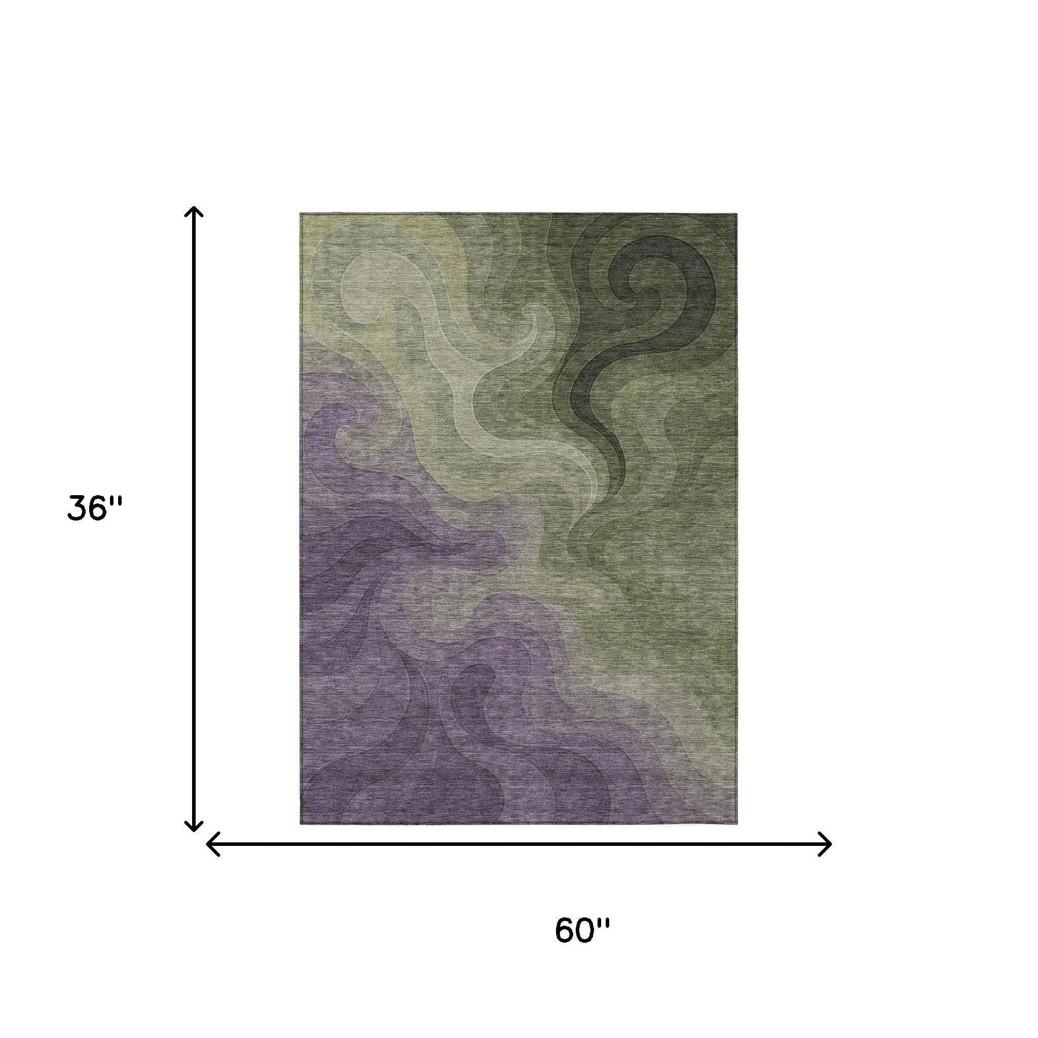 3' X 5' Plum And Green Abstract Washable Indoor Outdoor Area Rug Homeroots Outdoor