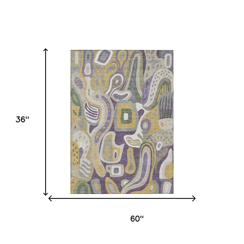 3' X 5' Plum And Green Abstract Washable Indoor Outdoor Area Rug Homeroots Outdoor