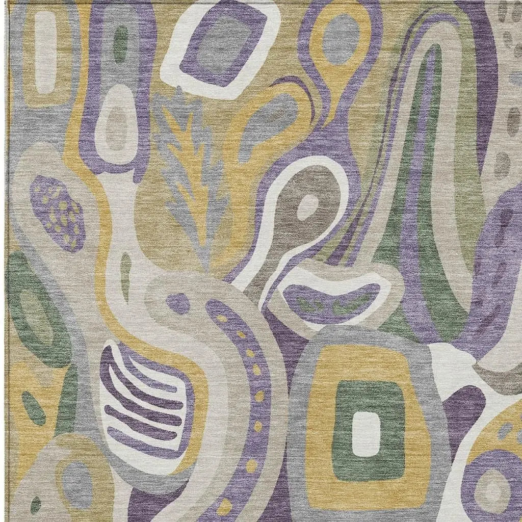 3' X 5' Plum And Green Abstract Washable Indoor Outdoor Area Rug Homeroots Outdoor