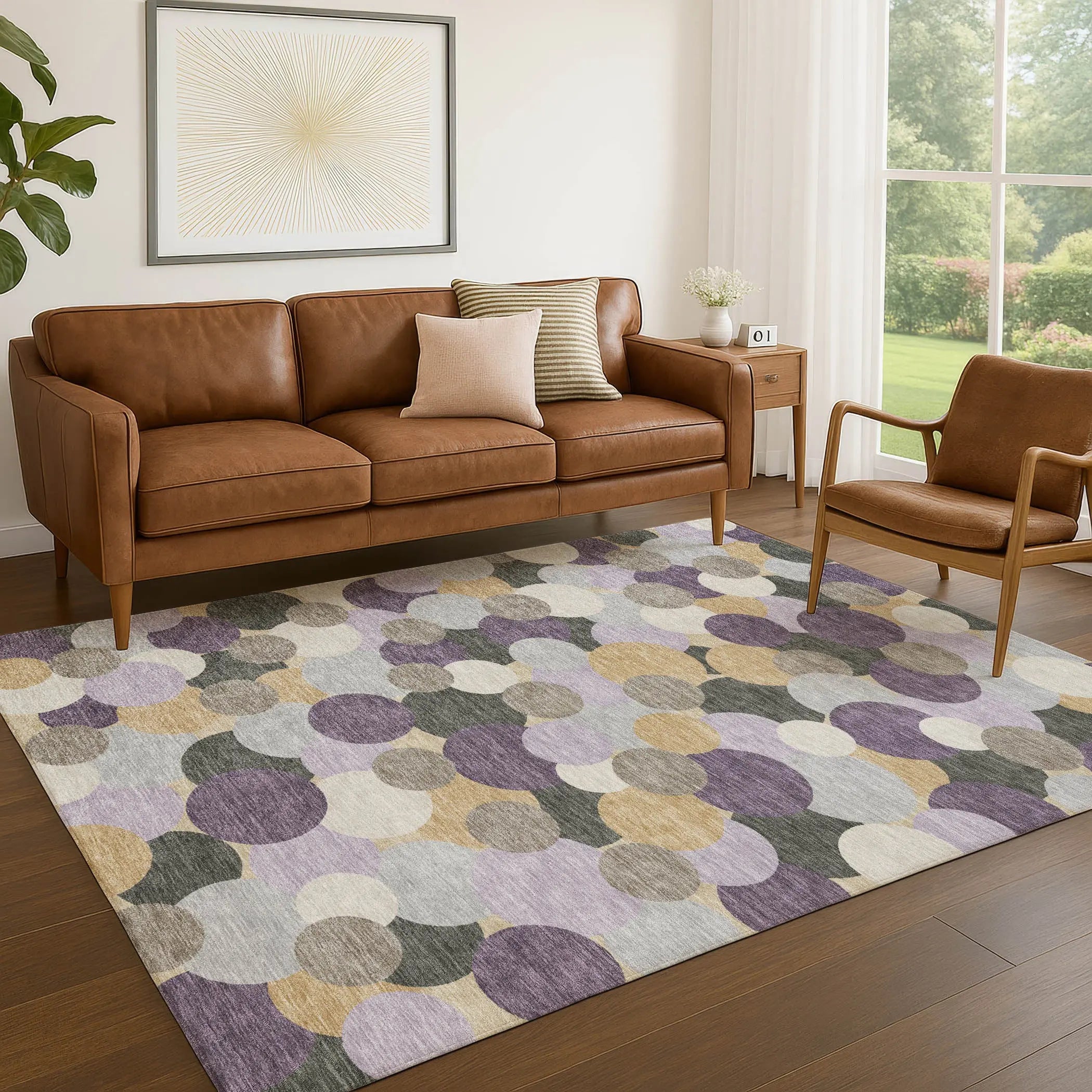 3' X 5' Plum And Lavender Geometric Washable Indoor Outdoor Area Rug Homeroots Outdoor