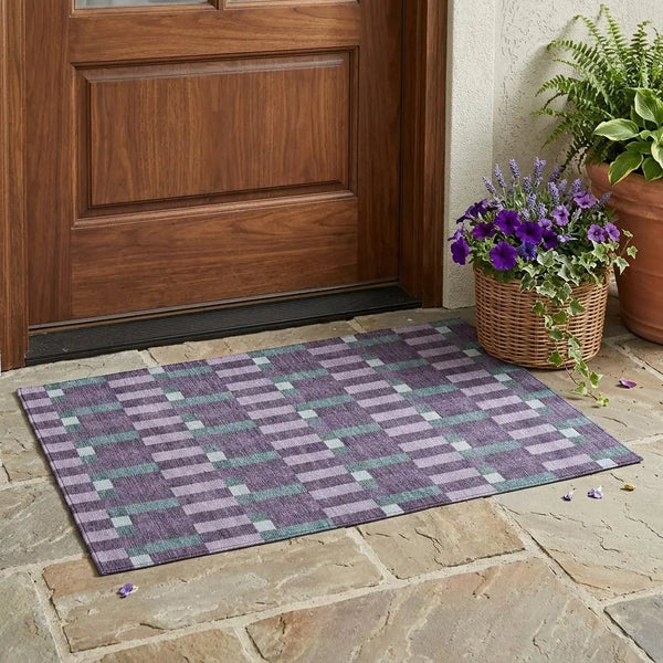 3' X 5' Plum And Lavender Geometric Washable Indoor Outdoor Area Rug Homeroots Outdoor