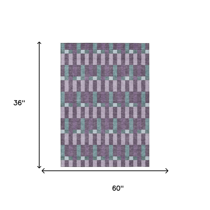 3' X 5' Plum And Lavender Geometric Washable Indoor Outdoor Area Rug Homeroots Outdoor