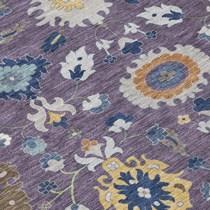 3' X 5' Plum And Navy Blue Floral Medallion Washable Indoor Outdoor Area Rug Homeroots Outdoor