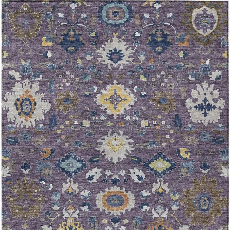 3' X 5' Plum And Navy Blue Floral Medallion Washable Indoor Outdoor Area Rug Homeroots Outdoor