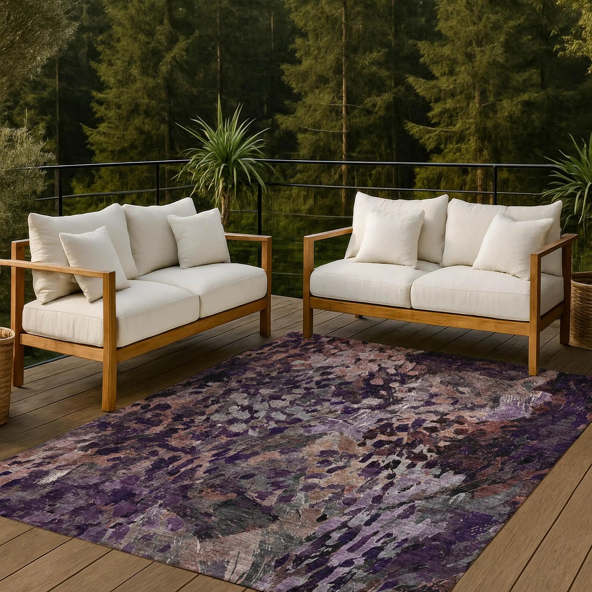 3' X 5' Plum And Purple Abstract Washable Indoor Outdoor Area Rug Homeroots Outdoor