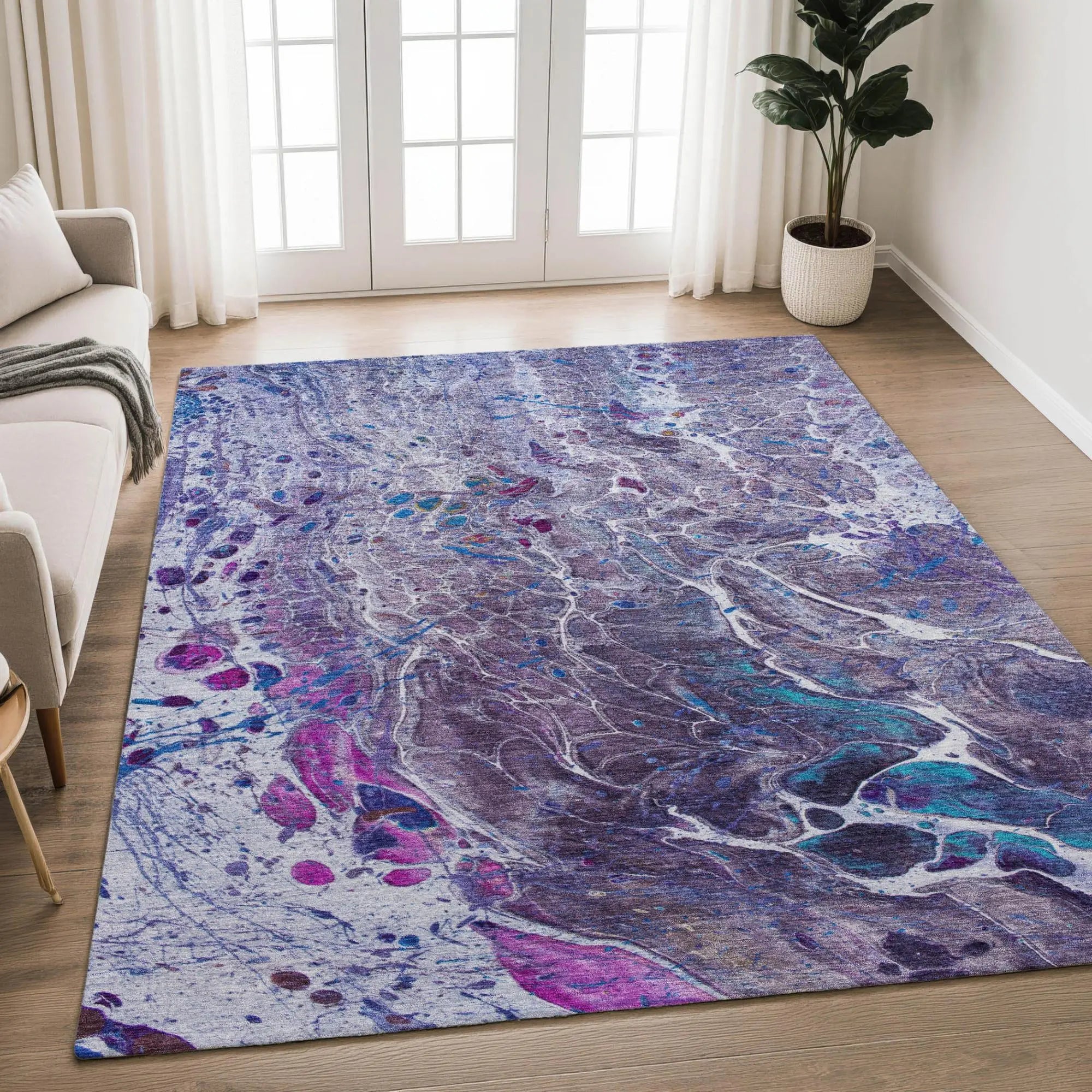 3' X 5' Plum And Purple Abstract Washable Indoor Outdoor Area Rug Homeroots Outdoor