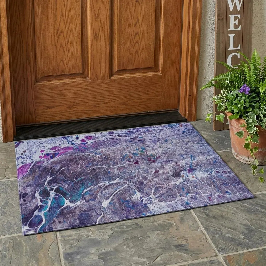 3' X 5' Plum And Purple Abstract Washable Indoor Outdoor Area Rug Homeroots Outdoor