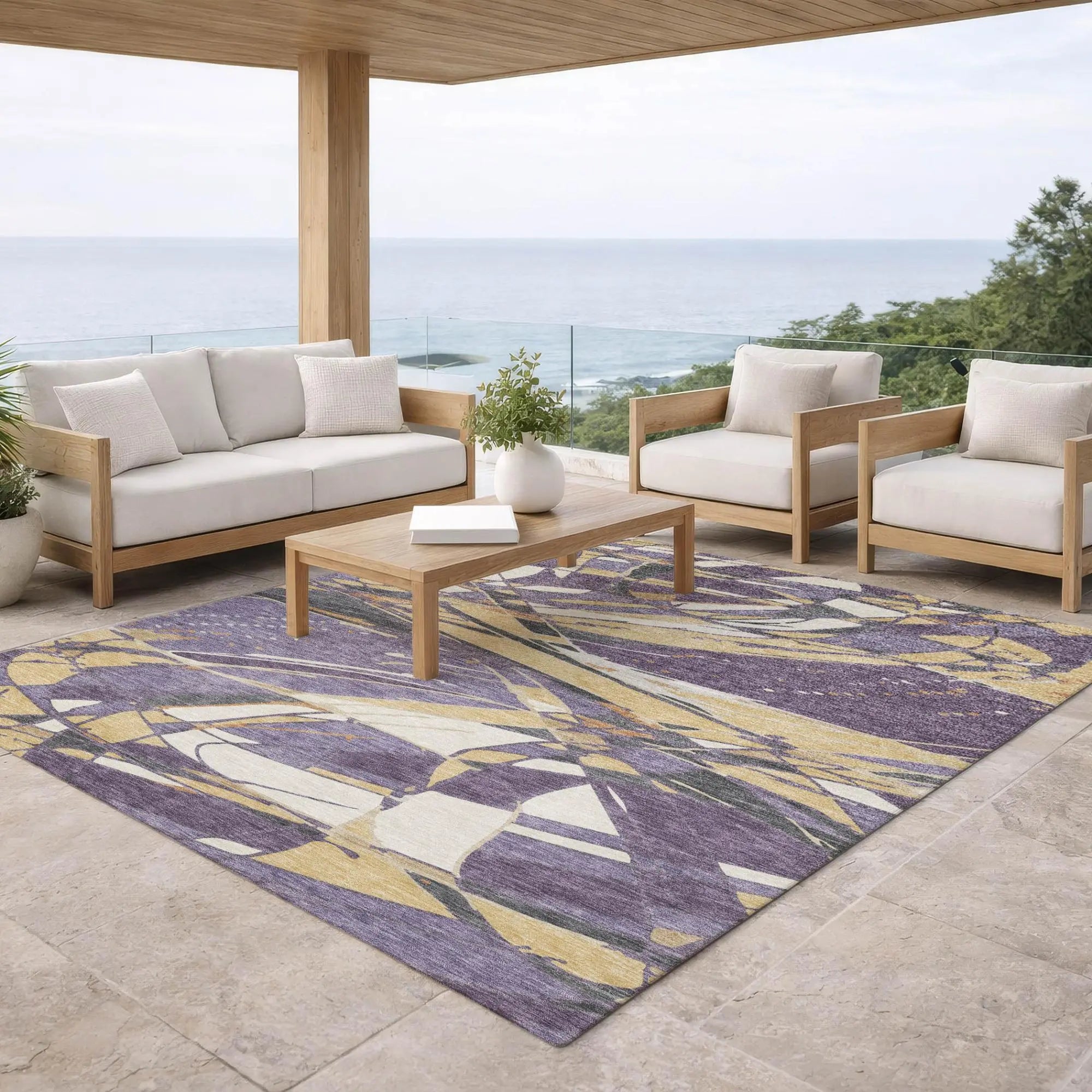3' X 5' Plum And Purple Abstract Washable Indoor Outdoor Area Rug Homeroots Outdoor
