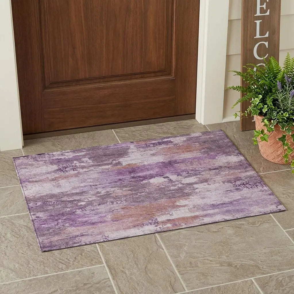 3' X 5' Plum And Purple Abstract Washable Indoor Outdoor Area Rug Homeroots Outdoor
