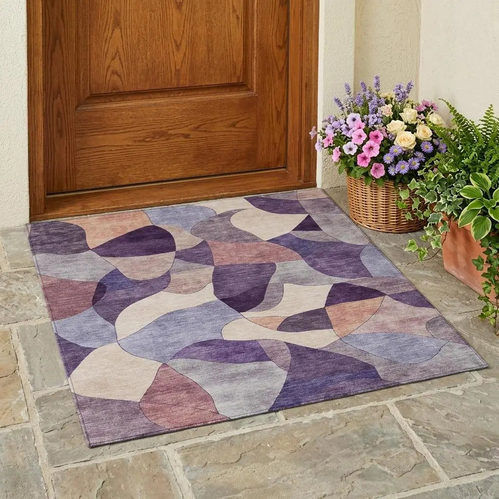 3' X 5' Plum And Purple Abstract Washable Indoor Outdoor Area Rug Homeroots Outdoor
