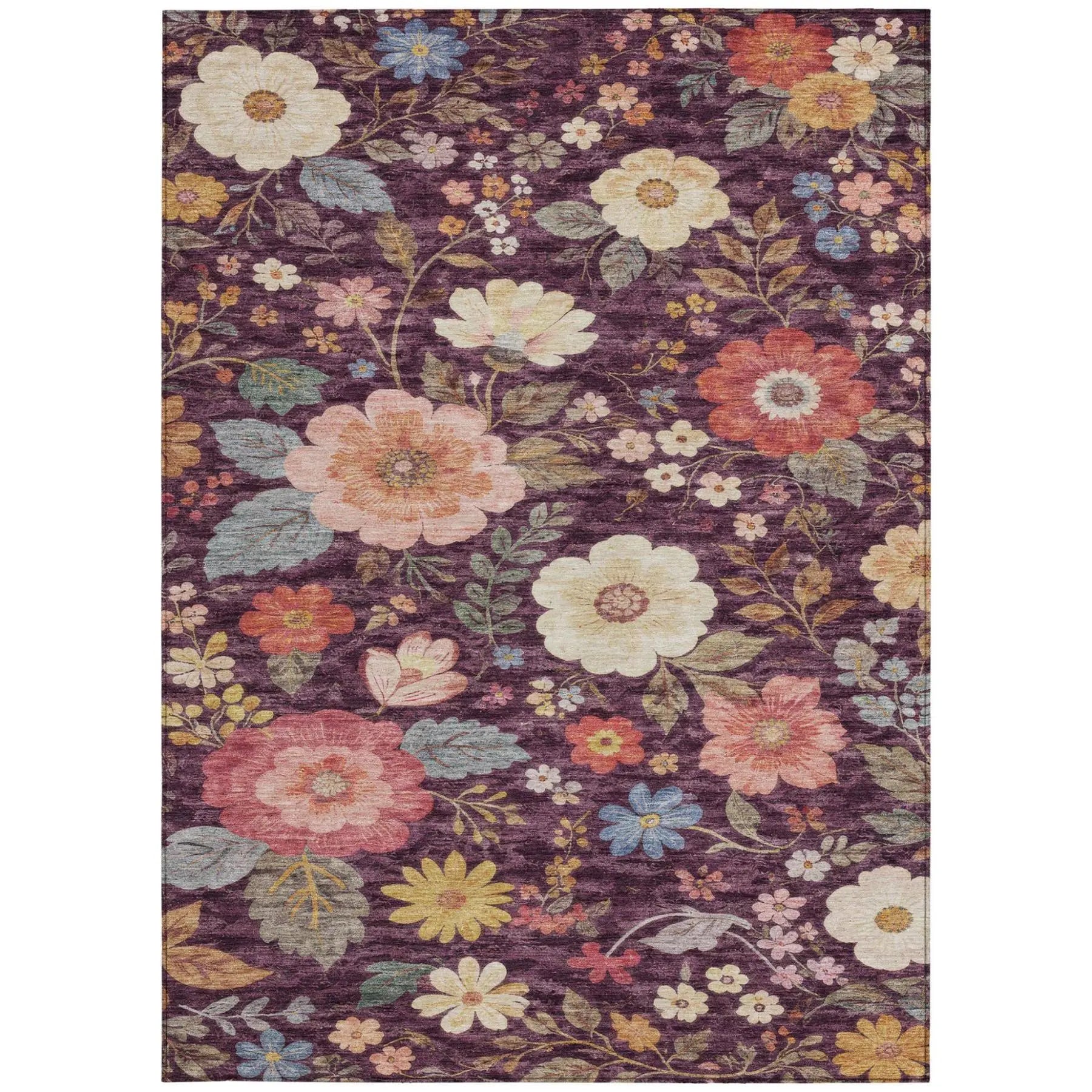 3' X 5' Plum And Purple Floral Washable Indoor Outdoor Area Rug Homeroots Outdoor