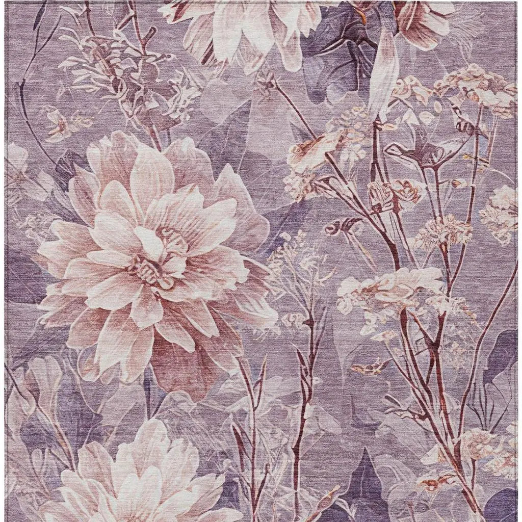 3' X 5' Plum And Purple Floral Washable Indoor Outdoor Area Rug Homeroots Outdoor