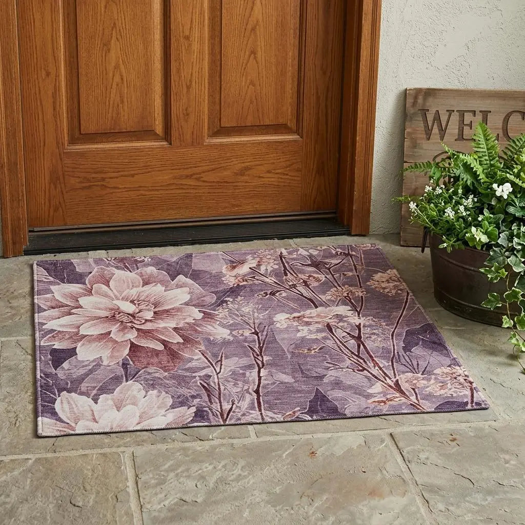 3' X 5' Plum And Purple Floral Washable Indoor Outdoor Area Rug Homeroots Outdoor