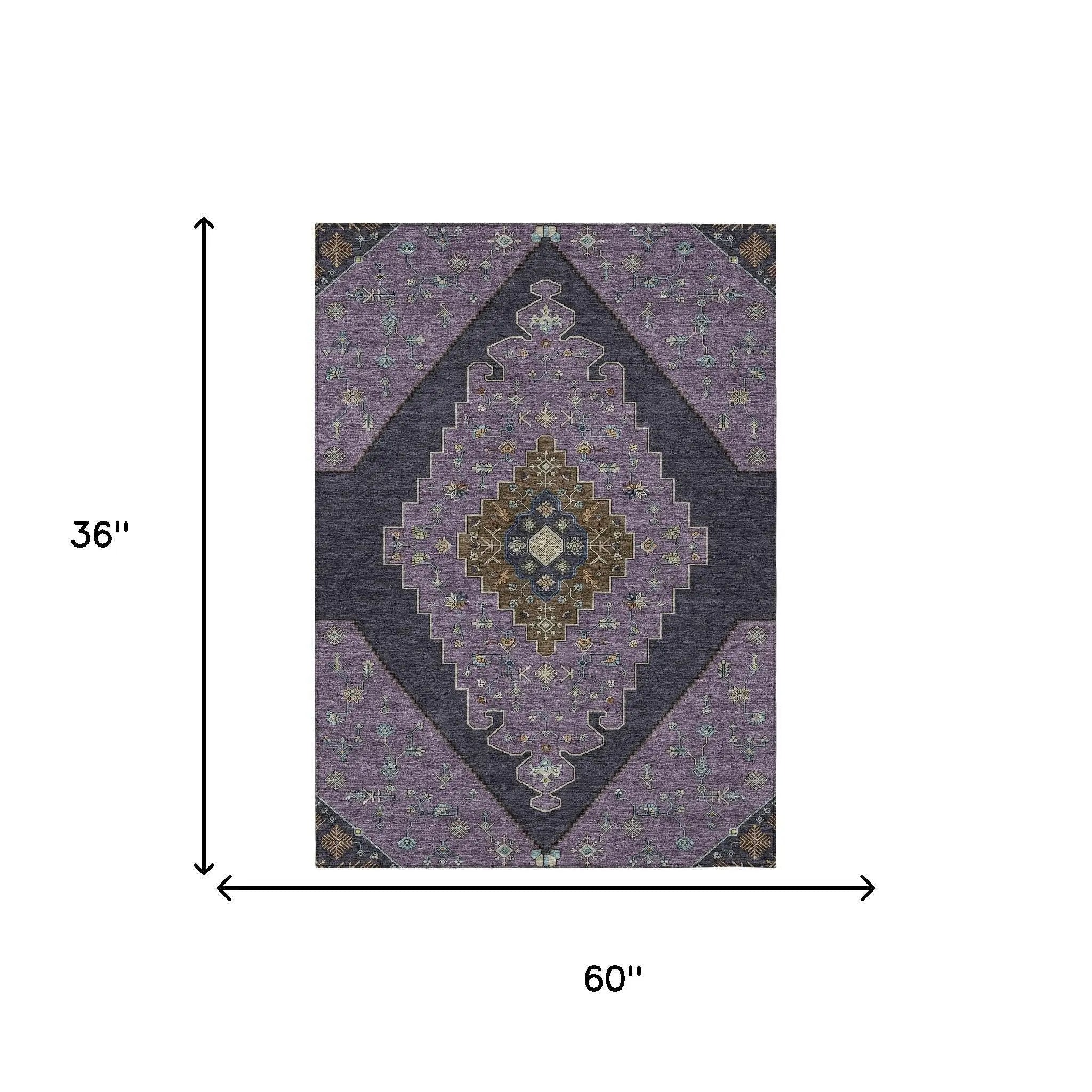 3' X 5' Plum And Purple Geometric Washable Indoor Outdoor Area Rug Homeroots Outdoor
