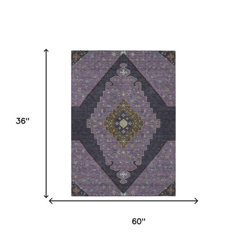 3' X 5' Plum And Purple Geometric Washable Indoor Outdoor Area Rug Homeroots Outdoor