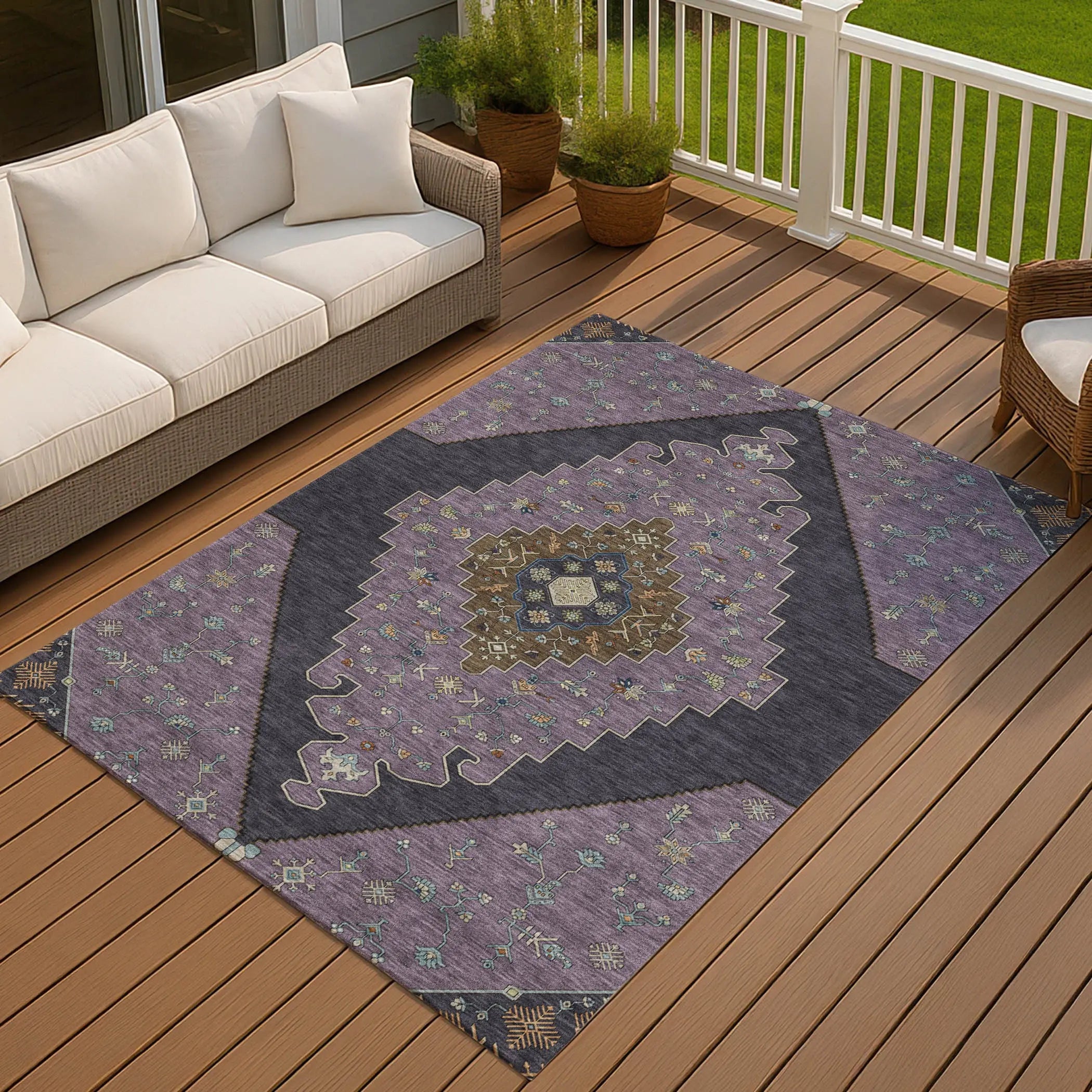 3' X 5' Plum And Purple Geometric Washable Indoor Outdoor Area Rug Homeroots Outdoor