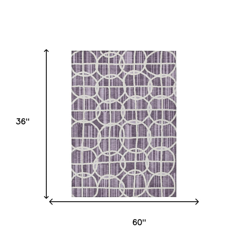 3' X 5' Plum And Purple Geometric Washable Indoor Outdoor Area Rug Homeroots Outdoor