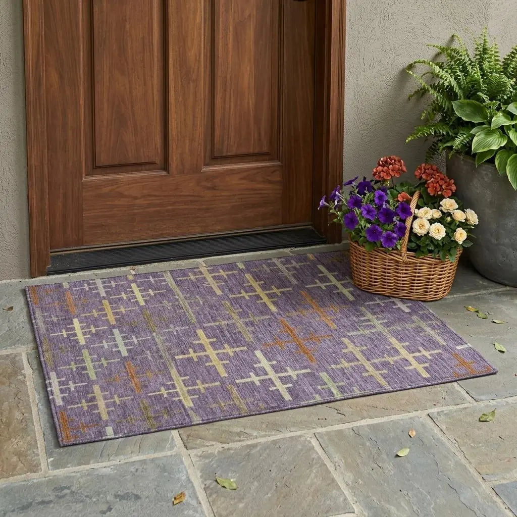 3' X 5' Plum And Purple Geometric Washable Indoor Outdoor Area Rug Homeroots Outdoor
