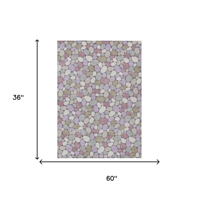 3' X 5' Plum And Purple Geometric Washable Indoor Outdoor Area Rug Homeroots Outdoor