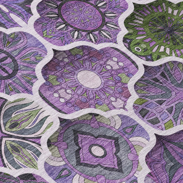 3' X 5' Plum And Purple Ogee Washable Indoor Outdoor Area Rug Homeroots Outdoor