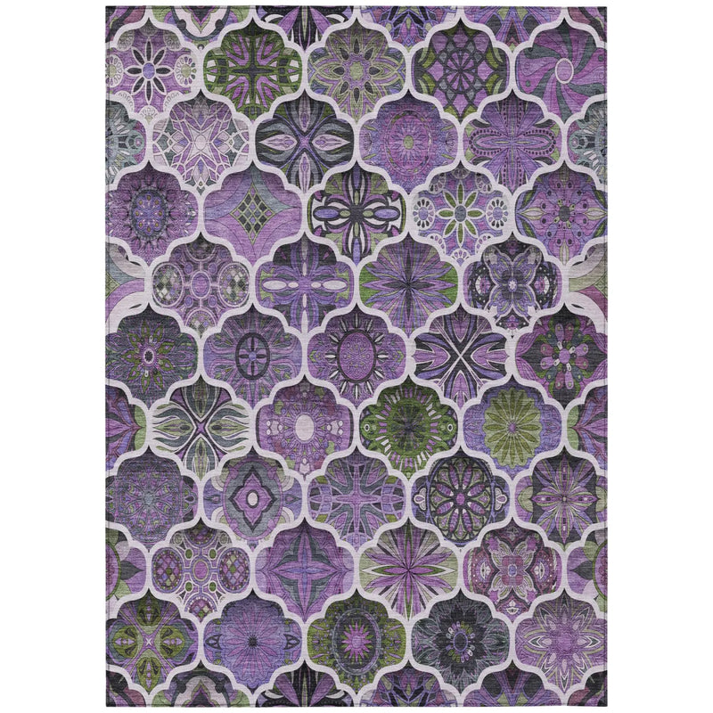 3' X 5' Plum And Purple Ogee Washable Indoor Outdoor Area Rug Homeroots Outdoor