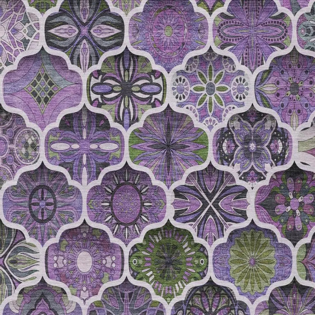 3' X 5' Plum And Purple Ogee Washable Indoor Outdoor Area Rug Homeroots Outdoor