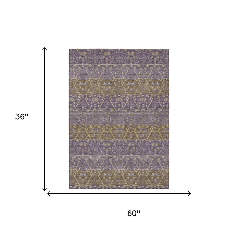 3' X 5' Plum And Purple Oriental Washable Indoor Outdoor Area Rug Homeroots Outdoor