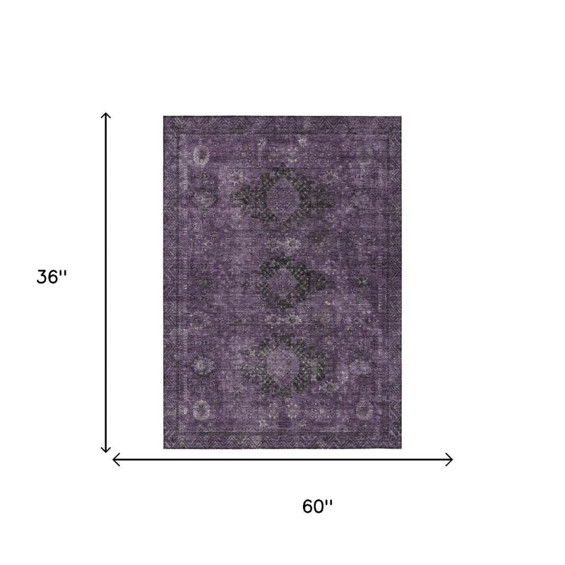 3' X 5' Plum And Purple Oriental Washable Indoor Outdoor Area Rug Homeroots Outdoor