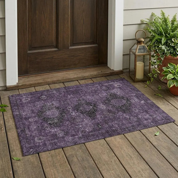 3' X 5' Plum And Purple Oriental Washable Indoor Outdoor Area Rug Homeroots Outdoor